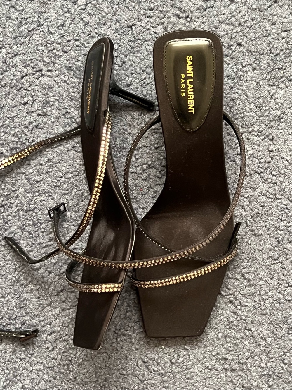 Saint Laurent Paris Crepe Satin Baliqua 55 Vett Ankle Strap Sandals